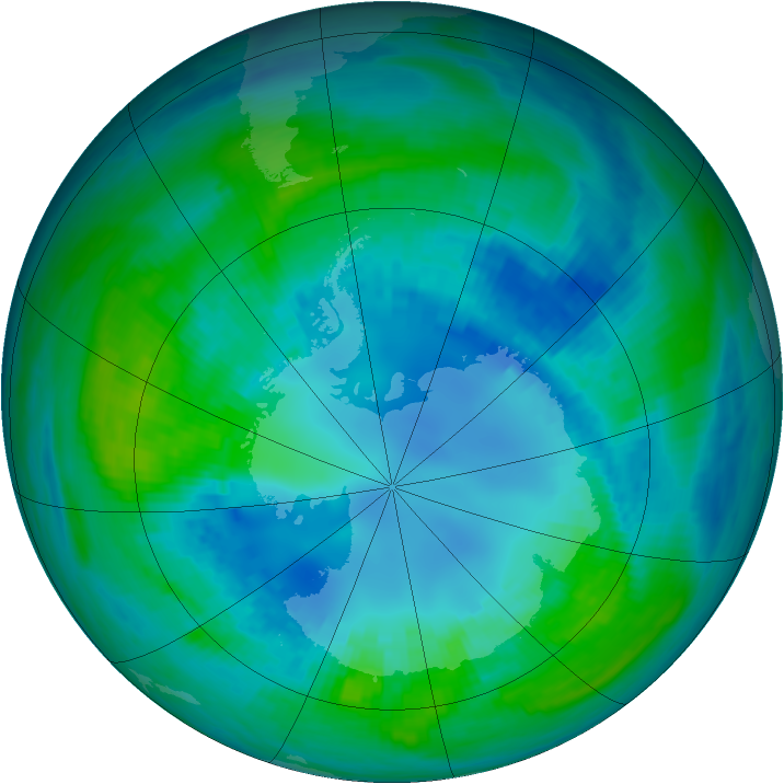Antarctic ozone map for 20 April 1989